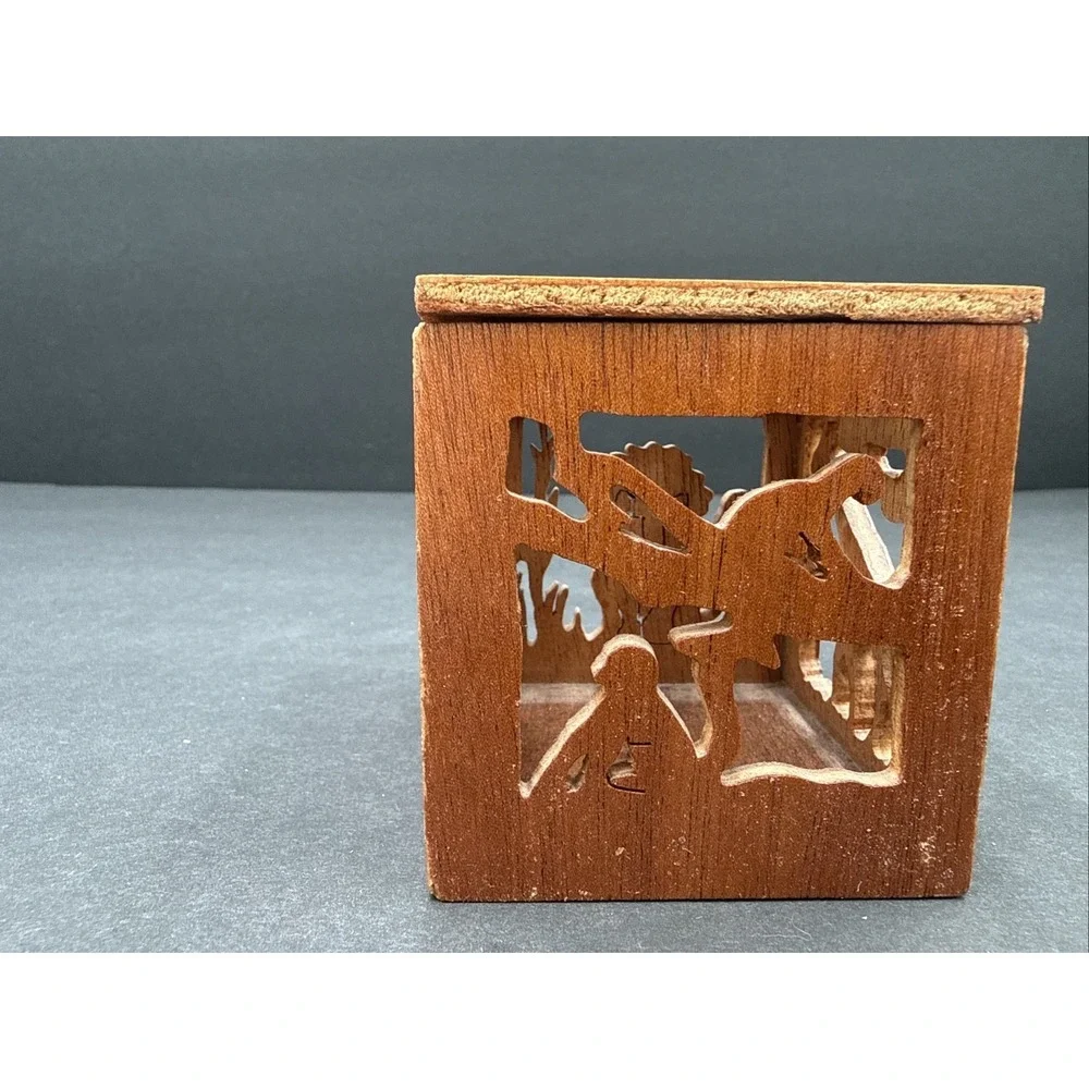 Hand Carved Wood Tea Light Candle Holder Mali Africa Safari Animals Decor 3